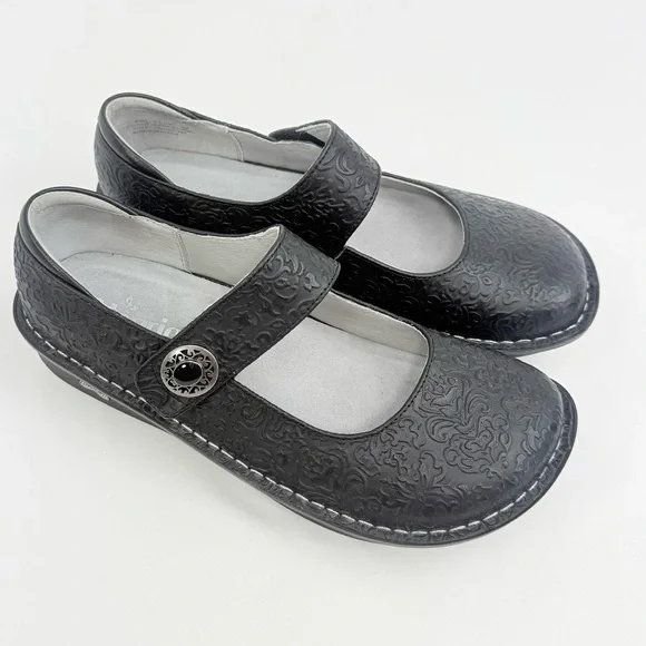 Alegria PALOMA 7507 Black Tooled Leather Mary Jane Support Comfort Orthotic Shoe - Picture 3 of 16